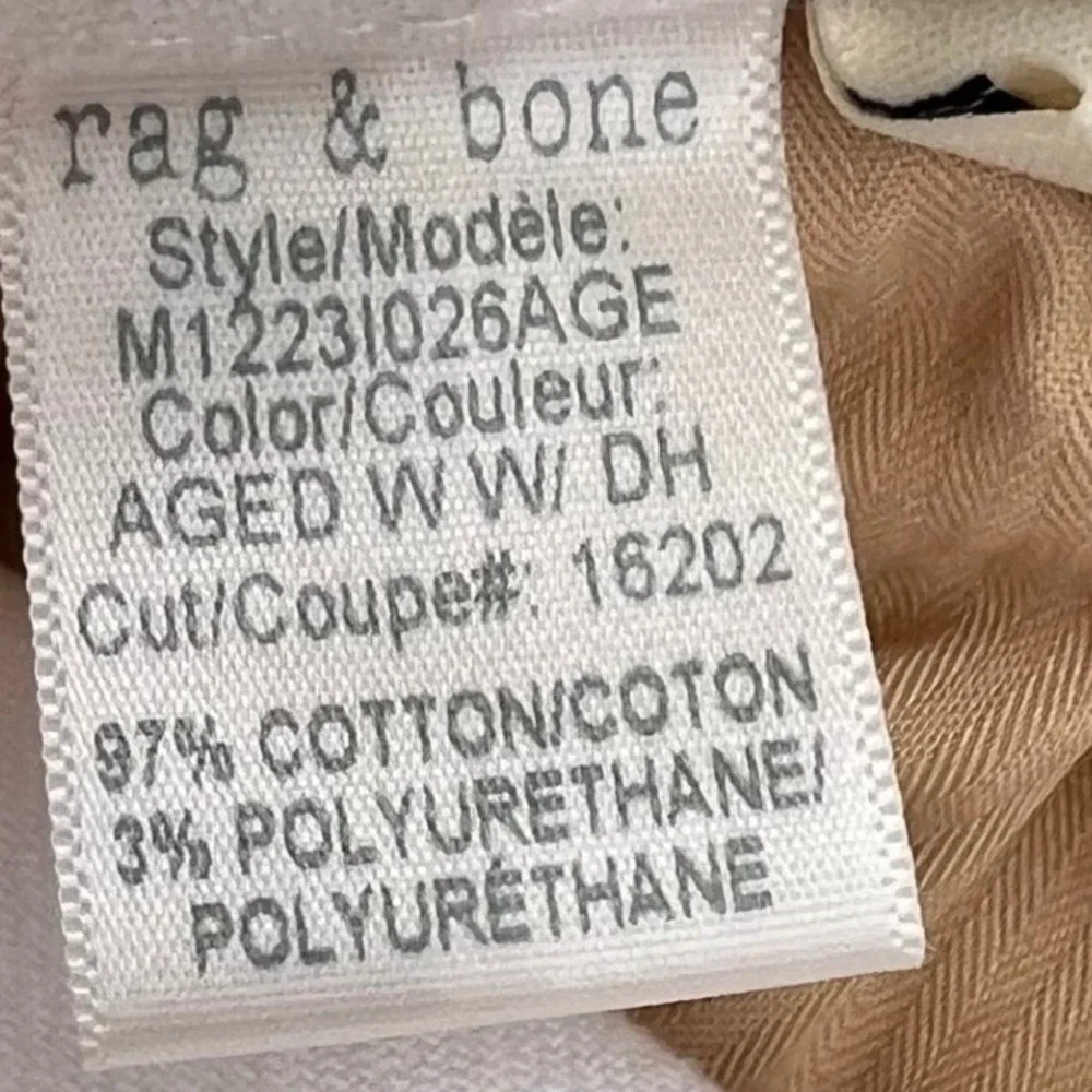 Rag & Bone Fit 2 Slim Leg Jeans Aged White Preppy Size 32x28 Mens Off-White